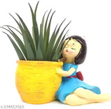Multicolor dreaming girl figurine pencil holder/flower pot showpiece (9 cm polyresin) - ideal for home decor or gift giving