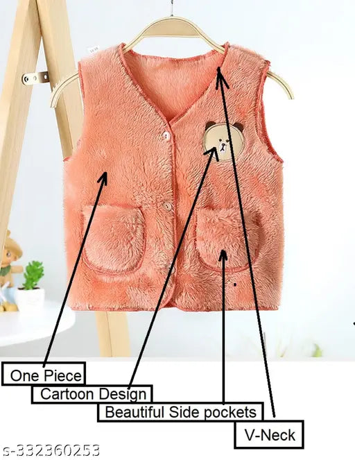 Faux fur unisex vest coat for toddler 6-12 months, lightweight polyester cardigan with V-neck and sleeveless design, perfect winter layering option