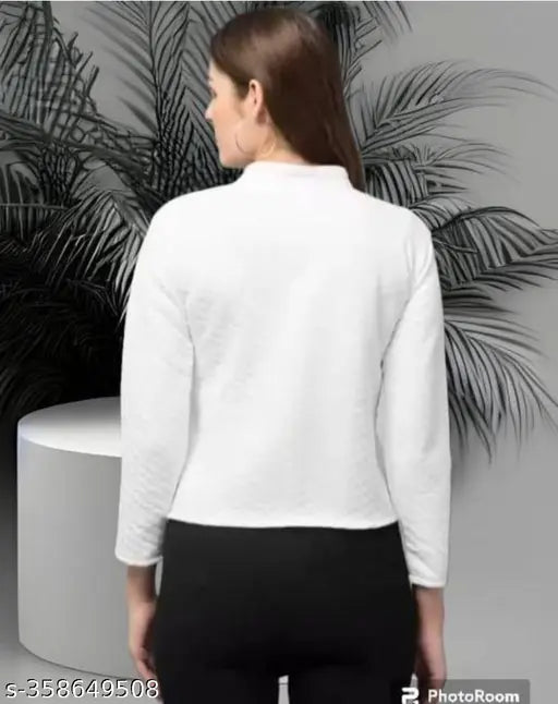 Warm white wool jacket for women, solid style with long sleeves