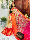 Stylish Indian chiffon saree with broad zari border and floral print, single free size (5.5m), solid blouse in matching chiffon fabric