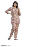 Pink Flower cotton blend nightdress with drawstring, comfortable pyjama set for calm nights