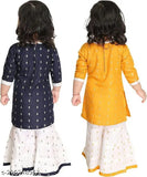 Printed rayon baby girls Kura & Palazzo set combo for casual - knee length A-line kurta with three-quarter sleeves, palazzos. Available in various sizes: 0-3M, 0-6M, 3-6M, 6-9M, 6-12M, 9-12M, 12-18M, 18-24M, 0-1Y, 1-2Y, 2-3Y. Origin: India (nextlevelfashion)