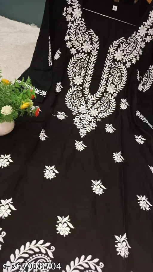 Rayon dyed/washed chikankari only kurti with short sleeves, vibrant Indian traditional clothing for women