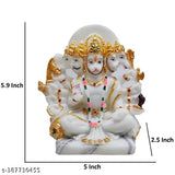 Marble finish Panchmukhi Hanuman Ji statue, 18cm multicolor decorative showpiece. Portrayal of Shri Hanuman with five faces, symbolizing all-round protection and control over senses. Perfect for home or office temples, or as a meaningful gift. Origin: India