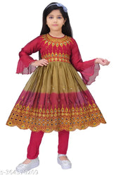 Cotton blend printed net long-sleeved dress for girls, 4-5 or 5-6 years old, Indian origin