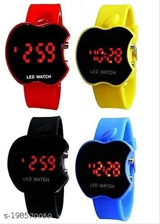Multi-color led apple shape digital watch for kids, unisex design, perfect for school use