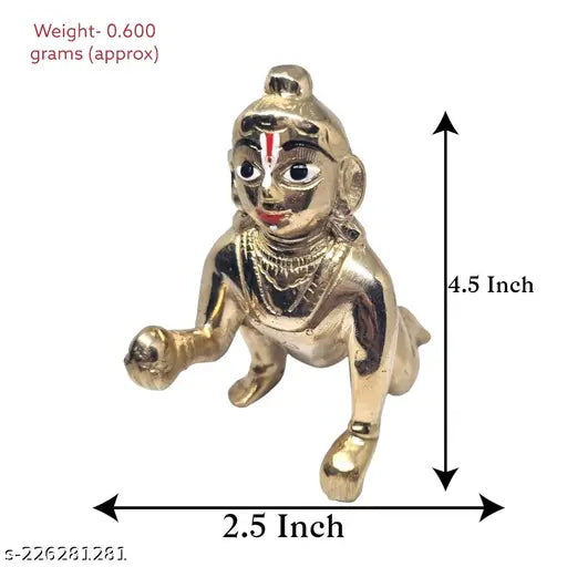 Brass Krishna Idol, Divine Bazaar's antique 5-inch Laddu Gopal statue, pure brass, beautiful home decor or temple piece