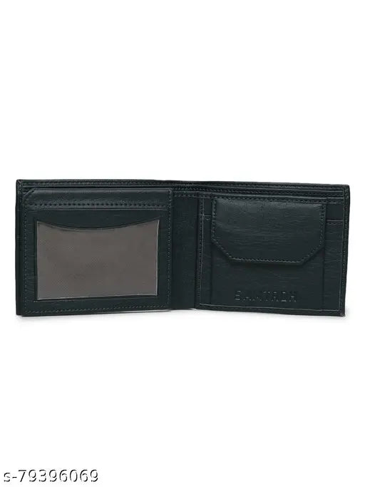 Green faux leather men's wallet, small card holder with coin pocket, textured design