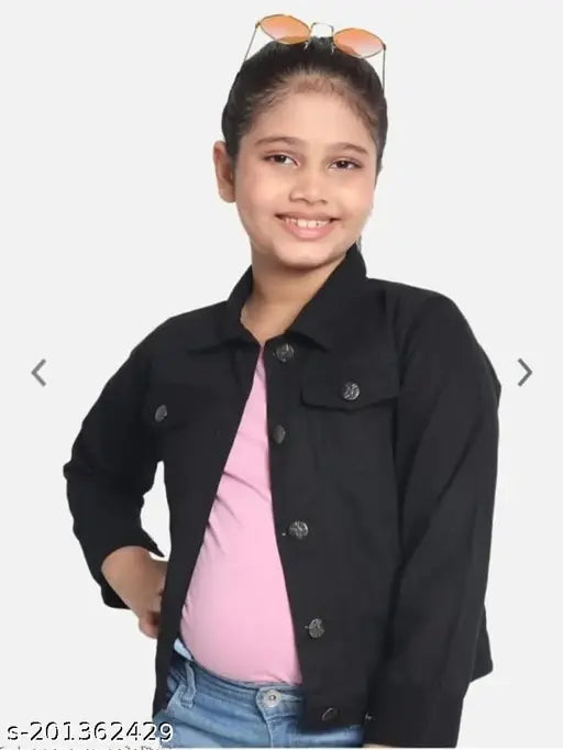 Denim Kid Black Jacket, solid black long sleeves, 12-16 years size range, Indian apparel for teens