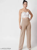 Cotton blend high-rise bootcut bellbottom women's trouser pants set in solid color, palazzo style