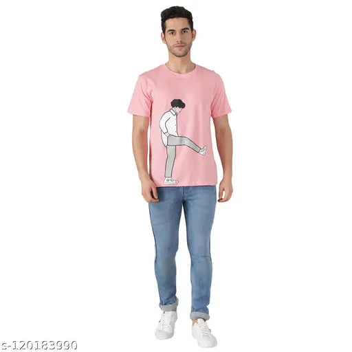 Cotton round pink t-shirt, printed graphic for men by The Dry State