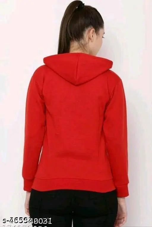 Black fleece hoodie for women, solid design, long sleeves, sizes S-XL