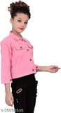 Pink nylon three-quarter sleeve jacket for kids denim trendz, solid color on display