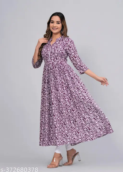 Rayon Anarkali Kurti, embroidered in chikankari style, Indian women's fashion for diverse sizes S-XXXXL