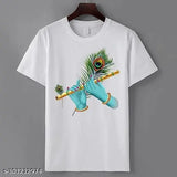 Krishna flute printed t-shirt, polycotton short sleeves, Indian traditional design (S: 36in x 24in)