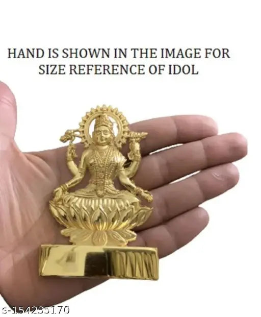 Brass gold Mata Laxmi decorative showpiece, 11cm Indian idol statue on display stand