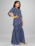 Nivudi Printed rayon kurta & sharara set, A-line top with long sleeves and printed pattern for kids, Indian ethnic wear