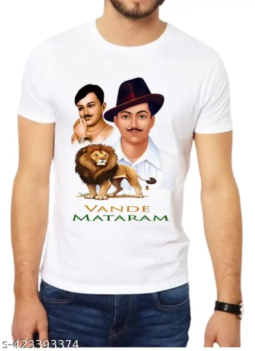 Microfiber Bhagat Singh round neck men's t-shirt, printed pattern, short sleeves, made in India (S: chest 36in, length 25in)