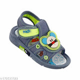 Blue denim KATS musical sandals for toddlers with Mickey pattern, featuring lightweight design and Chu Chu sound, fastened by Velcro