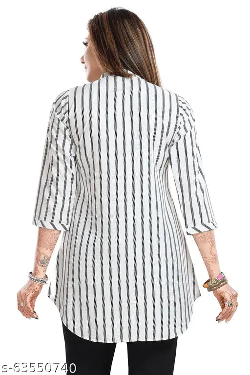 Crepe printed short tunic for women and girls, three-quarter sleeves, India origin