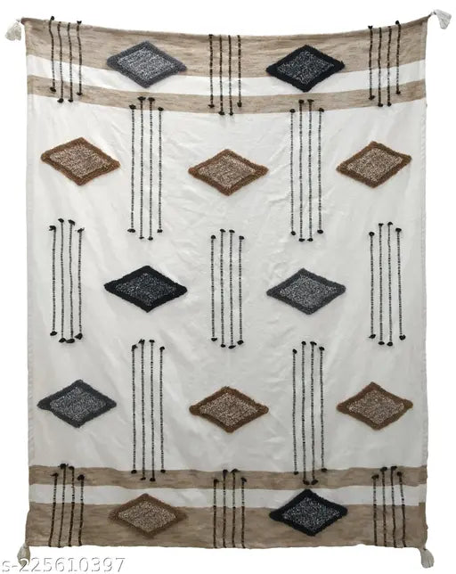 Export quality diamond tufted cotton throw, 72x52 inches, single size, dobby pattern, Indian origin