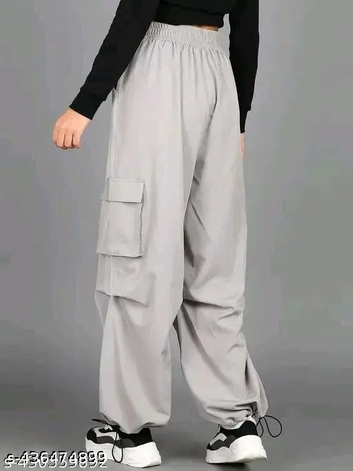 Grey and black polyester Haniya fashion combo pant on model