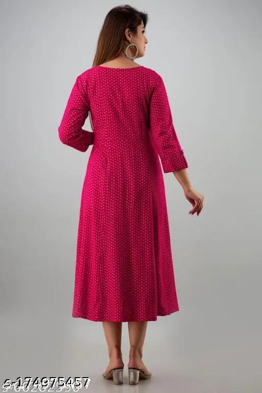 Rayon Rani gould ambrodari kurti with three-quarter sleeves, printed combo design in SSf526 size M, L, XL, XXL, XXXL, India origin
