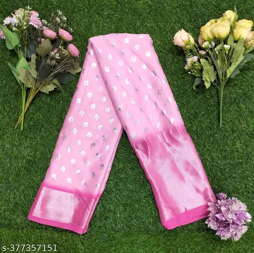 Moss chiffon silk saree with silver foil print, Indian partywear outfit for weddings and special occasions