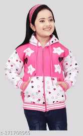 Wool sleeveless kids girls hoodie jacket, printed net winter wear, India origin