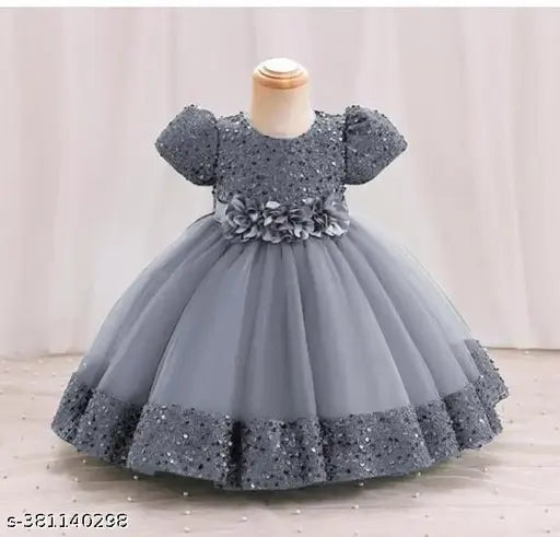 Grey embellished net frock for baby girl, 2-3 years, Indian origin