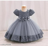 Grey embellished net frock for baby girl, 2-3 years, Indian origin