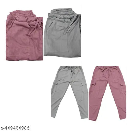 Grey and onion cotton-blend cargo lower trousers and pants, soft fabric with rise lining, 2-piece combo for stylish comfort