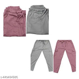 Grey and onion cotton-blend cargo lower trousers and pants, soft fabric with rise lining, 2-piece combo for stylish comfort