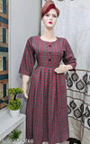 Maroon woolen kurti with three-quarter sleeves and printed combo, ideal for casual or formal wear