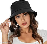 Black cotton onesize sun visor BUCKET BLACKI, authentic Indian fisherman hat with solid pattern