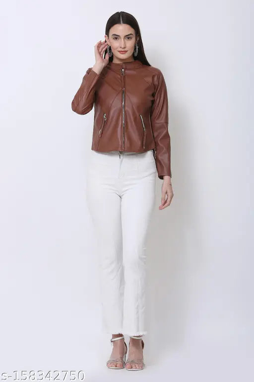 Trend casual rexine jacket, leather sleeves, solid net pattern for women, XS (28in bust, 18in length, 14in shoulder)