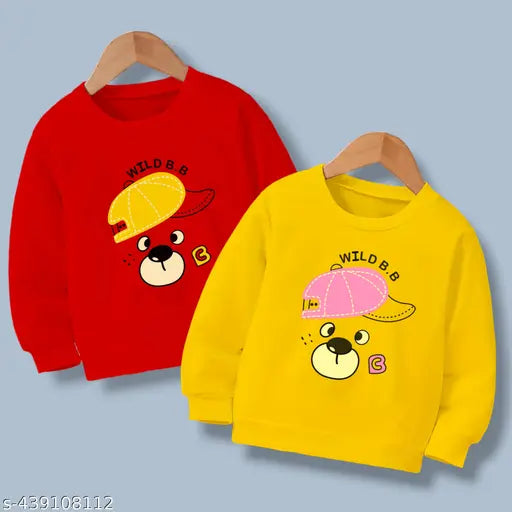 Red and yellow printed cotton blend full sleeves winter kids sweatshirt for boys and girls combo pack, vibrant design with Cap Dog print