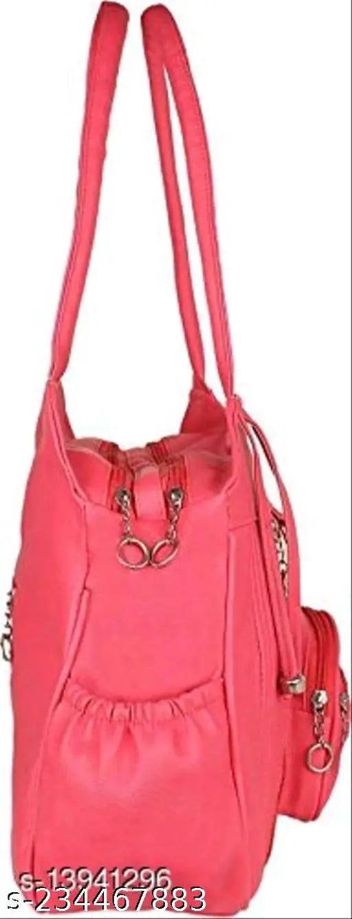 PU solid handbagh, Indian-made, free size (13in x 4in x 12in), 2 compartments