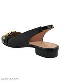 Black patent leather flat belly shoes for girls, solid pattern with buckle detail on pointed toe. Perfect for casual outfits or dresses. Size: 3 (foot length 21 in), made in India