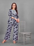 Crepe tunic top with palazzo pants, elastic waistband, 3/4 sleeves, India-made, versatile women's outfit
