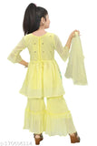 Chiffon anarkali sharara kurta suit set, embroidered three-quarter sleeves for girls, trending Indian ethnic wear, 3-4 years size