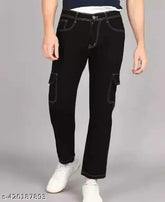 Black cotton blend fashion jeans, Flaying Men SKFI - Solid, stylish men's jeans (size 28/30/32), showcasing modern Indian design