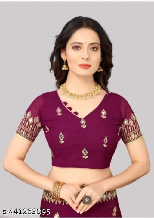 Embroidered Georgette wedding sari, floral design, single free size (5.5m length), India