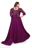 Embellished Georgette Anarkali dress with full sleeves, VIDHI WINE color, India origin