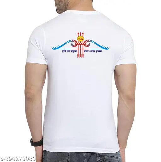 White polyester Khatu Shyam unisex T-shirt 130gsm, printed design on half sleeves