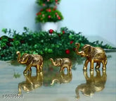 Golden Elephant set (3 pieces, L8x2.5x6 cm): Traditional Indian decorative home temple office gift, enhancing happiness & prosperity