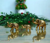Golden Elephant set (3 pieces, L8x2.5x6 cm): Traditional Indian decorative home temple office gift, enhancing happiness & prosperity