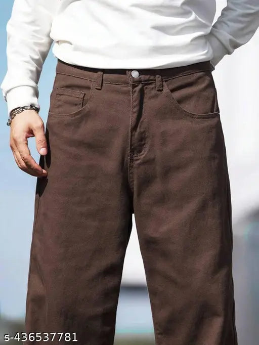 Mens baggy brown cotton solid, size 28, waist 29in, length 38in, hip 35in - India