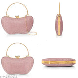 Pink resin apple-shaped evening clutch, handcrafted with gold accents and secure snap-lock closure