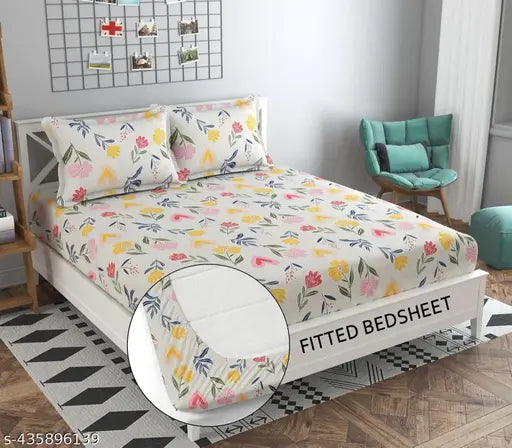 Soft cotton blend Mickey Mouse-themed premium fitted King Size bedsheet with 2 pillow covers, ideal for summer, lightweight & easy to wash